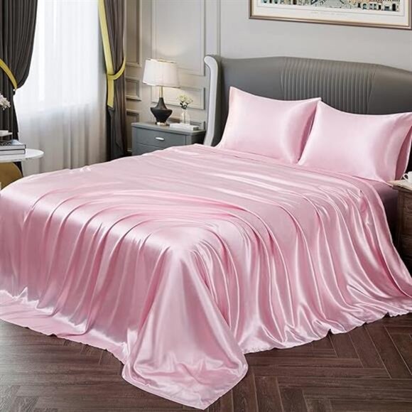 Satin Sheets Full Size Silky Soft Satin Bed Sheets Pink Sheet Set,1 Deep Pocket - Picture 7 of 7